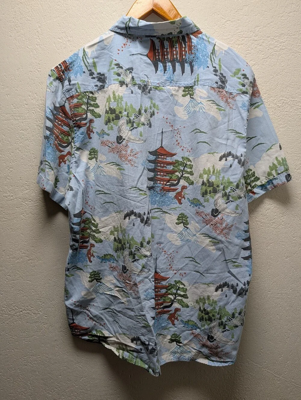 Firefly Lootwear Japanese Dinosaur Short Sleeve Button Down Shirt-Men's Size 2XL